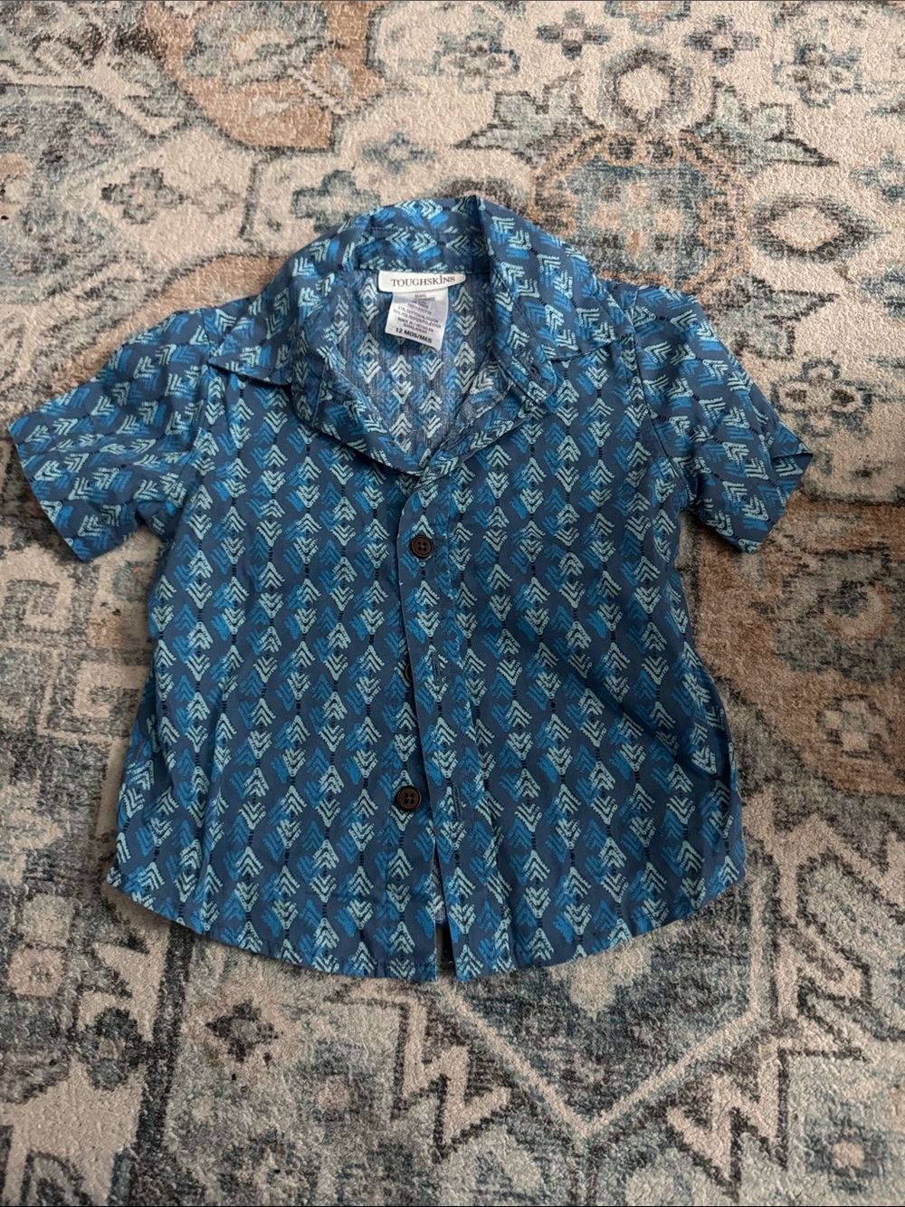Toughskins Blue Geometric Short-Sleeve Button-Front Shirt